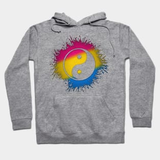 Paint Splatter Pansexual Pride Flag Yin and Yang Symbol Hoodie